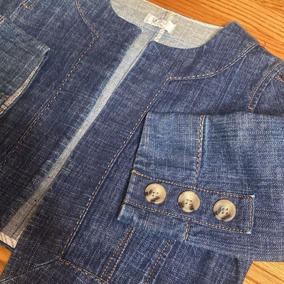 Ann Taylor Lift petites Blue dark wash denim jean bolero jacket 3/4 sleeves sz S - Picture 5 of 7